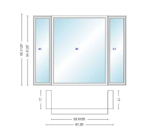 Andersen 400 Series Casement Bay Window Left-Stationary-Right 61 1/4" Wide Picture With Casement Flankers 90 Degree Angle Of Deflection Vinyl Exterior Wood Interior Low-E4 Dual Pane Argon Gas