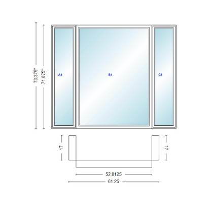 Andersen 400 Series Casement Bay Window Left-Stationary-Right 61 1/4" Wide Picture With Casement Flankers 90 Degree Angle Of Deflection Vinyl Exterior Wood Interior Low-E4 Dual Pane Argon Gas