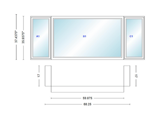 Andersen 400 Series Casement Bay Window Left-Stationary-Right 68 1/4" Wide Picture With Casement Flankers 90 Degree Angle Of Deflection Vinyl Exterior Wood Interior Low-E4 Dual Pane Argon Gas