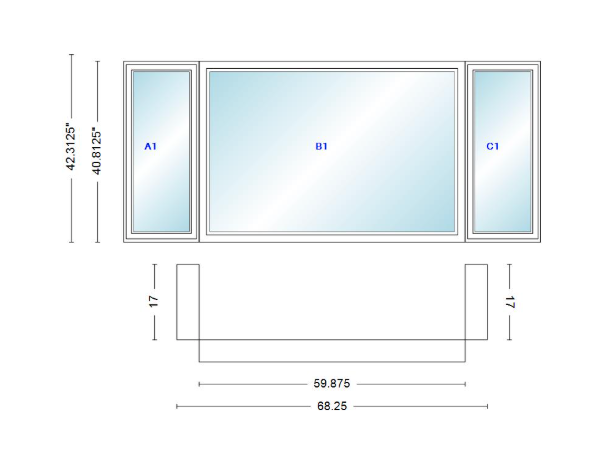 Andersen 400 Series Casement Bay Window Left-Stationary-Right 68 1/4" Wide Picture With Casement Flankers 90 Degree Angle Of Deflection Vinyl Exterior Wood Interior Low-E4 Dual Pane Argon Gas