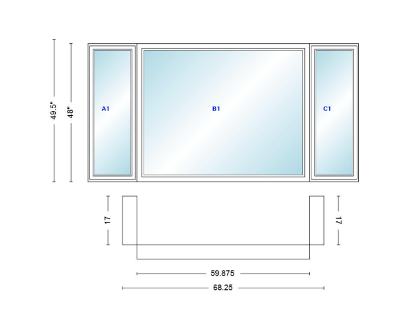 Andersen 400 Series Casement Bay Window Left-Stationary-Right 68 1/4" Wide Picture With Casement Flankers 90 Degree Angle Of Deflection Vinyl Exterior Wood Interior Low-E4 Dual Pane Argon Gas