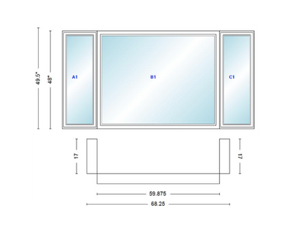 Andersen 400 Series Casement Bay Window Left-Stationary-Right 68 1/4" Wide Picture With Casement Flankers 90 Degree Angle Of Deflection Vinyl Exterior Wood Interior Low-E4 Dual Pane Argon Gas