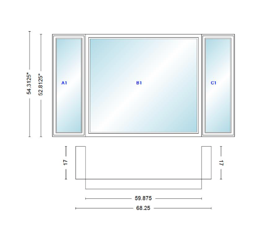 Andersen 400 Series Casement Bay Window Left-Stationary-Right 68 1/4" Wide Picture With Casement Flankers 90 Degree Angle Of Deflection Vinyl Exterior Wood Interior Low-E4 Dual Pane Argon Gas