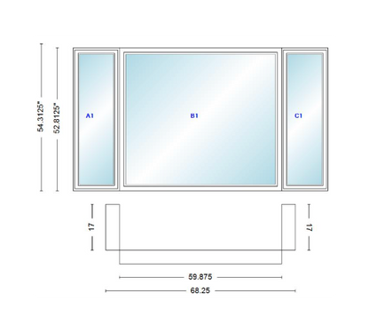 Andersen 400 Series Casement Bay Window Left-Stationary-Right 68 1/4" Wide Picture With Casement Flankers 90 Degree Angle Of Deflection Vinyl Exterior Wood Interior Low-E4 Dual Pane Argon Gas