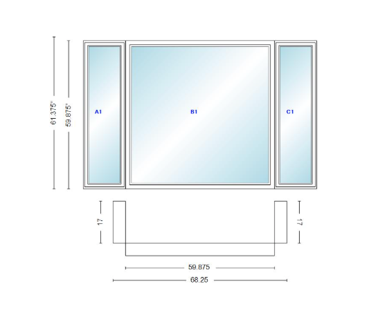 Andersen 400 Series Casement Bay Window Left-Stationary-Right 68 1/4" Wide Picture With Casement Flankers 90 Degree Angle Of Deflection Vinyl Exterior Wood Interior Low-E4 Dual Pane Argon Gas