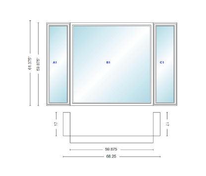 Andersen 400 Series Casement Bay Window Left-Stationary-Right 68 1/4" Wide Picture With Casement Flankers 90 Degree Angle Of Deflection Vinyl Exterior Wood Interior Low-E4 Dual Pane Argon Gas