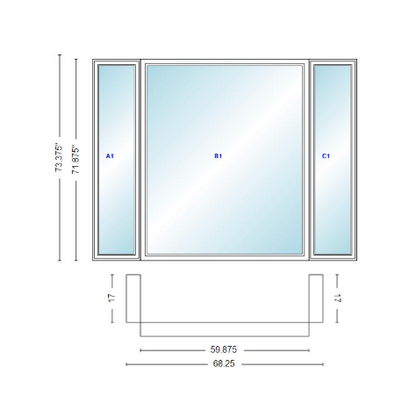 Andersen 400 Series Casement Bay Window Left-Stationary-Right 68 1/4" Wide Picture With Casement Flankers 90 Degree Angle Of Deflection Vinyl Exterior Wood Interior Low-E4 Dual Pane Argon Gas
