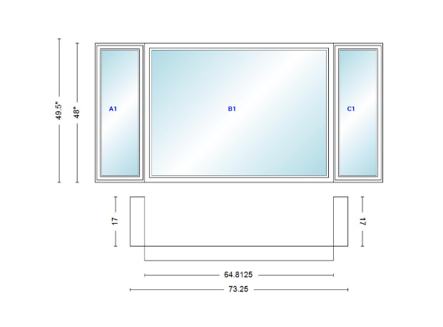 Andersen 400 Series Casement Bay Window Left-Stationary-Right 73 1/4" Wide Picture With Casement Flankers 90 Degree Angle Of Deflection Vinyl Exterior Wood Interior Low-E4 Dual Pane Argon Gas