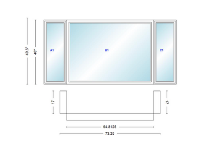 Andersen 400 Series Casement Bay Window Left-Stationary-Right 73 1/4" Wide Picture With Casement Flankers 90 Degree Angle Of Deflection Vinyl Exterior Wood Interior Low-E4 Dual Pane Argon Gas
