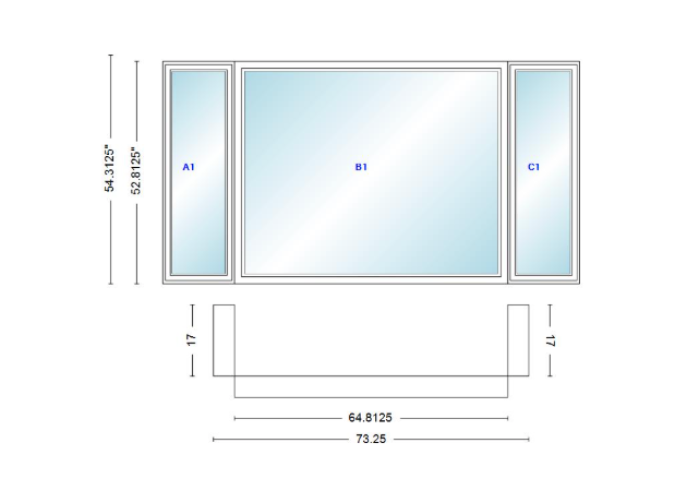 Andersen 400 Series Casement Bay Window Left-Stationary-Right 73 1/4" Wide Picture With Casement Flankers 90 Degree Angle Of Deflection Vinyl Exterior Wood Interior Low-E4 Dual Pane Argon Gas