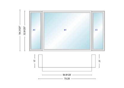Andersen 400 Series Casement Bay Window Left-Stationary-Right 73 1/4" Wide Picture With Casement Flankers 90 Degree Angle Of Deflection Vinyl Exterior Wood Interior Low-E4 Dual Pane Argon Gas