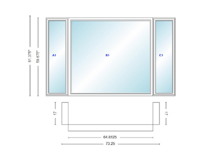 Andersen 400 Series Casement Bay Window Left-Stationary-Right 73 1/4" Wide Picture With Casement Flankers 90 Degree Angle Of Deflection Vinyl Exterior Wood Interior Low-E4 Dual Pane Argon Gas