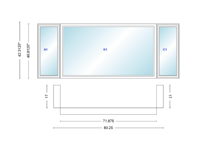 Andersen 400 Series Casement Bay Window Left-Stationary-Right 80 1/4" Wide Picture With Casement Flankers 90 Degree Angle Of Deflection Vinyl Exterior Wood Interior Low-E4 Dual Pane Argon Gas