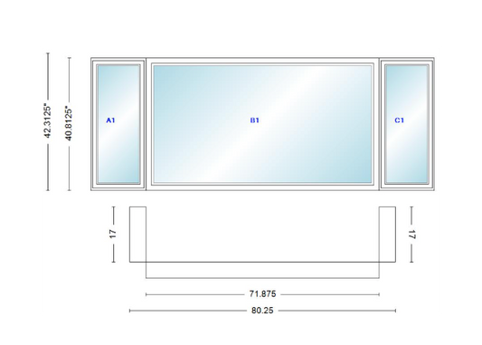 Andersen 400 Series Casement Bay Window Left-Stationary-Right 80 1/4" Wide Picture With Casement Flankers 90 Degree Angle Of Deflection Vinyl Exterior Wood Interior Low-E4 Dual Pane Argon Gas