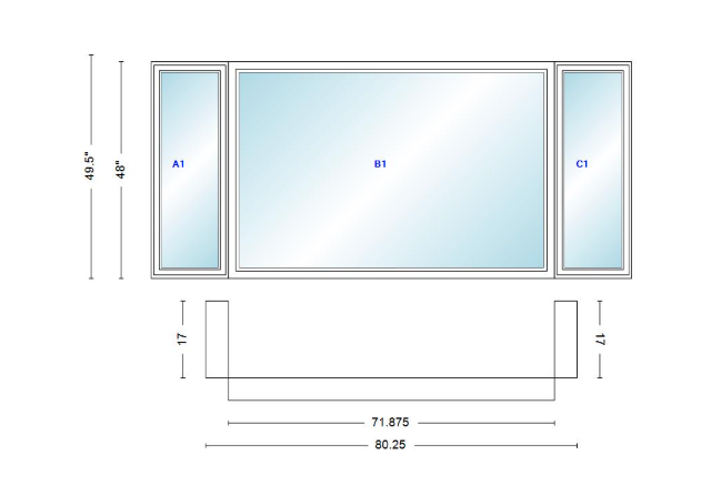 Andersen 400 Series Casement Bay Window Left-Stationary-Right 80 1/4" Wide Picture With Casement Flankers 90 Degree Angle Of Deflection Vinyl Exterior Wood Interior Low-E4 Dual Pane Argon Gas
