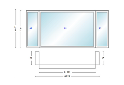 Andersen 400 Series Casement Bay Window Left-Stationary-Right 80 1/4" Wide Picture With Casement Flankers 90 Degree Angle Of Deflection Vinyl Exterior Wood Interior Low-E4 Dual Pane Argon Gas
