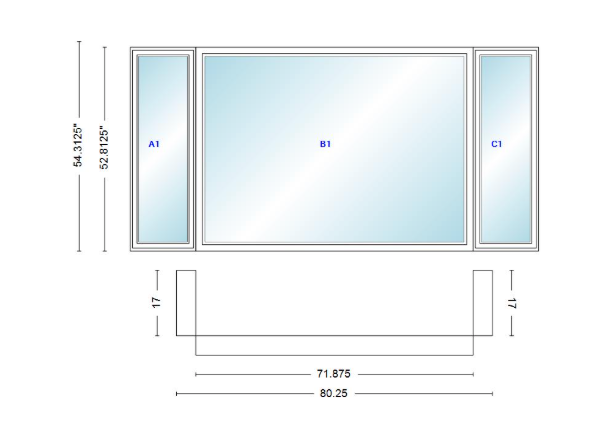 Andersen 400 Series Casement Bay Window Left-Stationary-Right 80 1/4" Wide Picture With Casement Flankers 90 Degree Angle Of Deflection Vinyl Exterior Wood Interior Low-E4 Dual Pane Argon Gas