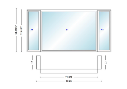 Andersen 400 Series Casement Bay Window Left-Stationary-Right 80 1/4" Wide Picture With Casement Flankers 90 Degree Angle Of Deflection Vinyl Exterior Wood Interior Low-E4 Dual Pane Argon Gas