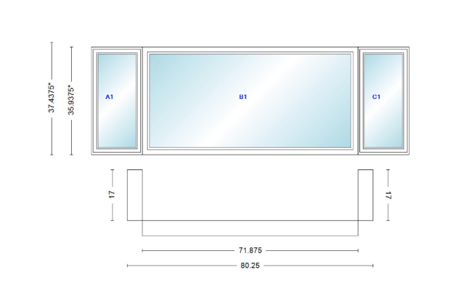 Andersen 400 Series Casement Bay Window Left-Stationary-Right 80 1/4" Wide Picture With Casement Flankers 90 Degree Angle Of Deflection Vinyl Exterior Wood Interior Low-E4 Dual Pane Argon Gas