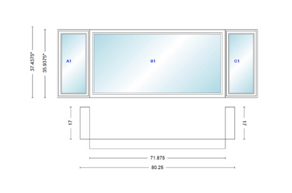 Andersen 400 Series Casement Bay Window Left-Stationary-Right 80 1/4" Wide Picture With Casement Flankers 90 Degree Angle Of Deflection Vinyl Exterior Wood Interior Low-E4 Dual Pane Argon Gas