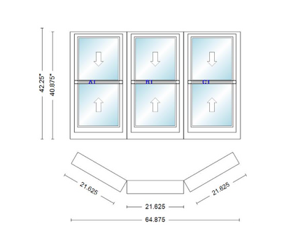 Andersen 400 Series Double Hung Bay Window 64 7/8" Wide Double Hung With Double Hung Flankers 30 Degree Angle Of Deflection Vinyl Exterior Wood Interior Low-E4 Dual Pane Argon Gas