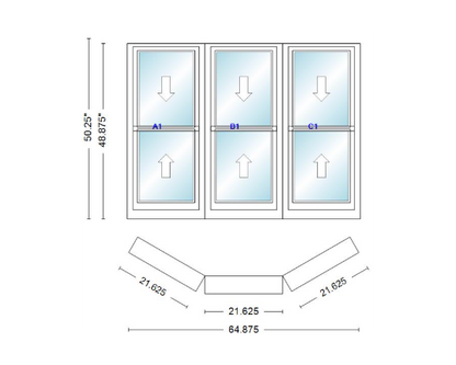 Andersen 400 Series Double Hung Bay Window 64 7/8" Wide Double Hung With Double Hung Flankers 30 Degree Angle Of Deflection Vinyl Exterior Wood Interior Low-E4 Dual Pane Argon Gas