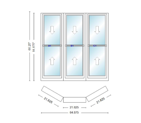 Andersen 400 Series Double Hung Bay Window 64 7/8" Wide Double Hung With Double Hung Flankers 30 Degree Angle Of Deflection Vinyl Exterior Wood Interior Low-E4 Dual Pane Argon Gas