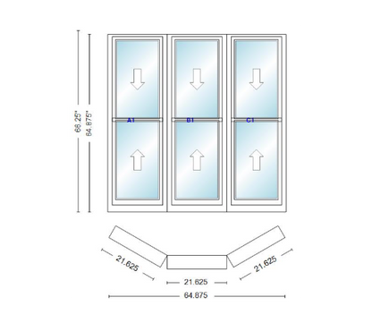 Andersen 400 Series Double Hung Bay Window 64 7/8" Wide Double Hung With Double Hung Flankers 30 Degree Angle Of Deflection Vinyl Exterior Wood Interior Low-E4 Dual Pane Argon Gas