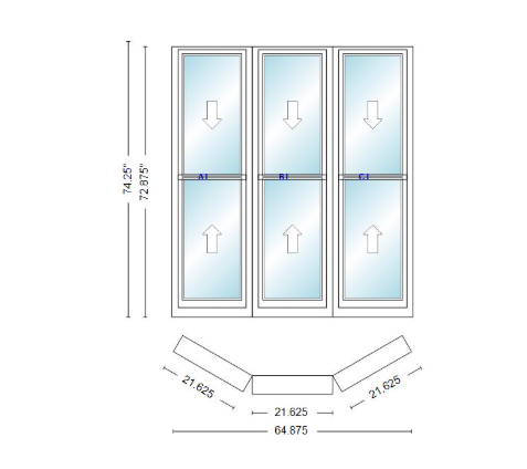 Andersen 400 Series Double Hung Bay Window 64 7/8" Wide Double Hung With Double Hung Flankers 30 Degree Angle Of Deflection Vinyl Exterior Wood Interior Low-E4 Dual Pane Argon Gas