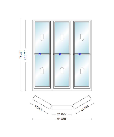Andersen 400 Series Double Hung Bay Window 64 7/8" Wide Double Hung With Double Hung Flankers 30 Degree Angle Of Deflection Vinyl Exterior Wood Interior Low-E4 Dual Pane Argon Gas
