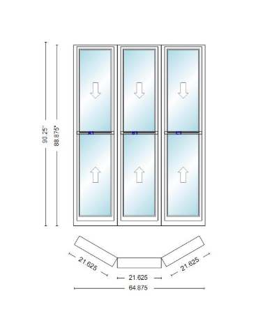 Andersen 400 Series Double Hung Bay Window 64 7/8" Wide Double Hung With Double Hung Flankers 30 Degree Angle Of Deflection Vinyl Exterior Wood Interior Low-E4 Dual Pane Argon Gas