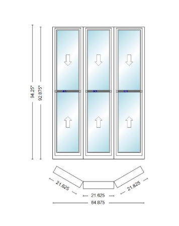 Andersen 400 Series Double Hung Bay Window 64 7/8" Wide Double Hung With Double Hung Flankers 30 Degree Angle Of Deflection Vinyl Exterior Wood Interior Low-E4 Dual Pane Argon Gas