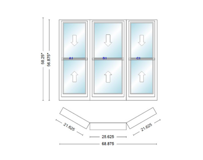 Andersen 400 Series Double Hung Bay Window 68 7/8" Wide Double Hung With Double Hung Flankers 30 Degree Angle Of Deflection Vinyl Exterior Wood Interior Low-E4 Dual Pane Argon Gas