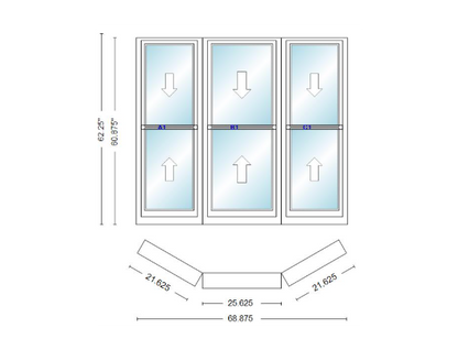 Andersen 400 Series Double Hung Bay Window 68 7/8" Wide Double Hung With Double Hung Flankers 30 Degree Angle Of Deflection Vinyl Exterior Wood Interior Low-E4 Dual Pane Argon Gas
