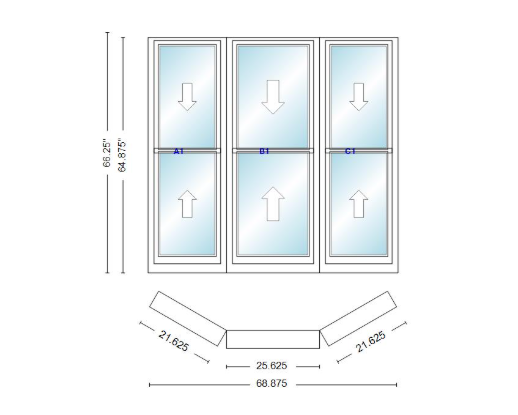 Andersen 400 Series Double Hung Bay Window 68 7/8" Wide Double Hung With Double Hung Flankers 30 Degree Angle Of Deflection Vinyl Exterior Wood Interior Low-E4 Dual Pane Argon Gas