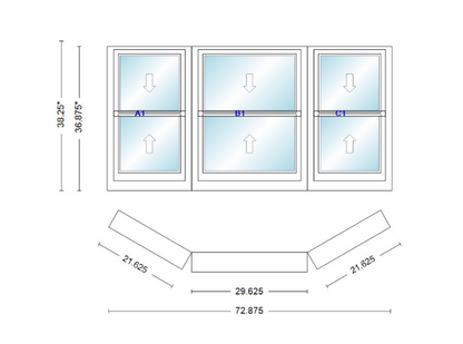 Andersen 400 Series Double Hung Bay Window 72 7/8" Wide Double Hung With Double Hung Flankers 30 Degree Angle Of Deflection Vinyl Exterior Wood Interior Low-E4 Dual Pane Argon Gas