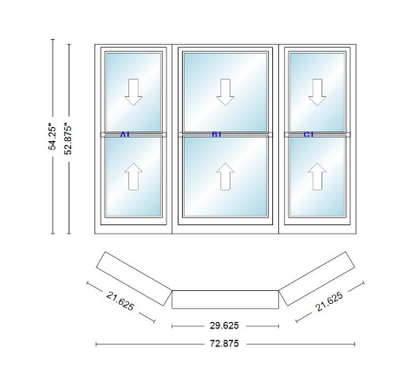 Andersen 400 Series Double Hung Bay Window 72 7/8" Wide Double Hung With Double Hung Flankers 30 Degree Angle Of Deflection Vinyl Exterior Wood Interior Low-E4 Dual Pane Argon Gas