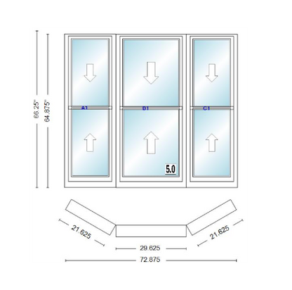 Andersen 400 Series Double Hung Bay Window 72 7/8" Wide Double Hung With Double Hung Flankers 30 Degree Angle Of Deflection Vinyl Exterior Wood Interior Low-E4 Dual Pane Argon Gas