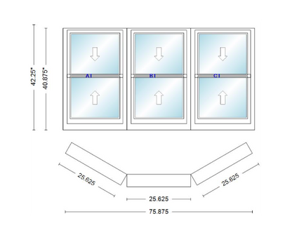 Andersen 400 Series Double Hung Bay Window 75 7/8" Wide Double Hung With Double Hung Flankers 30 Degree Angle Of Deflection Vinyl Exterior Wood Interior Low-E4 Dual Pane Argon Gas