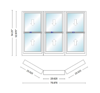 Andersen 400 Series Double Hung Bay Window 75 7/8" Wide Double Hung With Double Hung Flankers 30 Degree Angle Of Deflection Vinyl Exterior Wood Interior Low-E4 Dual Pane Argon Gas