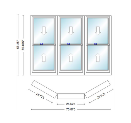 Andersen 400 Series Double Hung Bay Window 75 7/8" Wide Double Hung With Double Hung Flankers 30 Degree Angle Of Deflection Vinyl Exterior Wood Interior Low-E4 Dual Pane Argon Gas