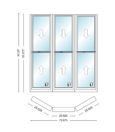 Andersen 400 Series Double Hung Bay Window 75 7/8" Wide Double Hung With Double Hung Flankers 30 Degree Angle Of Deflection Vinyl Exterior Wood Interior Low-E4 Dual Pane Argon Gas