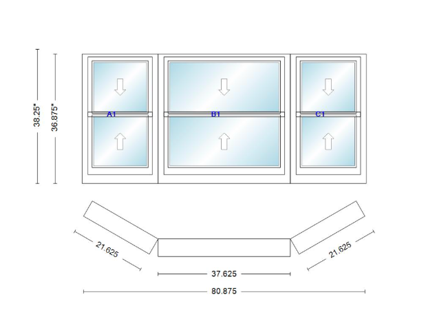 Andersen 400 Series Double Hung Bay Window 80 7/8" Wide Double Hung With Double Hung Flankers 30 Degree Angle Of Deflection Vinyl Exterior Wood Interior Low-E4 Dual Pane Argon Gas