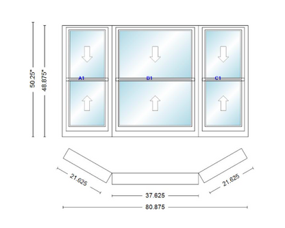 Andersen 400 Series Double Hung Bay Window 80 7/8" Wide Double Hung With Double Hung Flankers 30 Degree Angle Of Deflection Vinyl Exterior Wood Interior Low-E4 Dual Pane Argon Gas