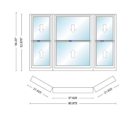 Andersen 400 Series Double Hung Bay Window 80 7/8" Wide Double Hung With Double Hung Flankers 30 Degree Angle Of Deflection Vinyl Exterior Wood Interior Low-E4 Dual Pane Argon Gas
