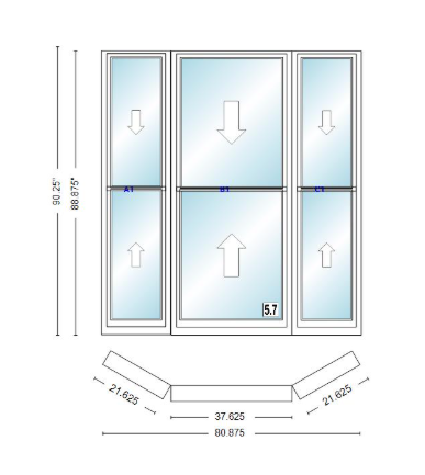 Andersen 400 Series Double Hung Bay Window 80 7/8" Wide Double Hung With Double Hung Flankers 30 Degree Angle Of Deflection Vinyl Exterior Wood Interior Low-E4 Dual Pane Argon Gas