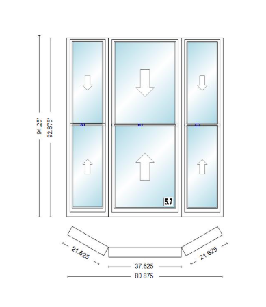 Andersen 400 Series Double Hung Bay Window 80 7/8" Wide Double Hung With Double Hung Flankers 30 Degree Angle Of Deflection Vinyl Exterior Wood Interior Low-E4 Dual Pane Argon Gas