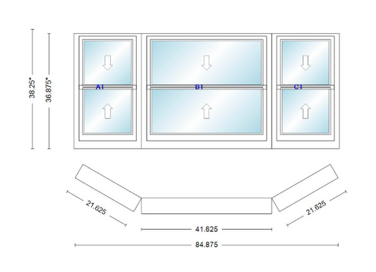 Andersen 400 Series Double Hung Bay Window 84 7/8" Wide Double Hung With Double Hung Flankers 30 Degree Angle Of Deflection Vinyl Exterior Wood Interior Low-E4 Dual Pane Argon Gas