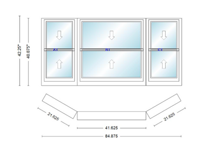 Andersen 400 Series Double Hung Bay Window 84 7/8" Wide Double Hung With Double Hung Flankers 30 Degree Angle Of Deflection Vinyl Exterior Wood Interior Low-E4 Dual Pane Argon Gas