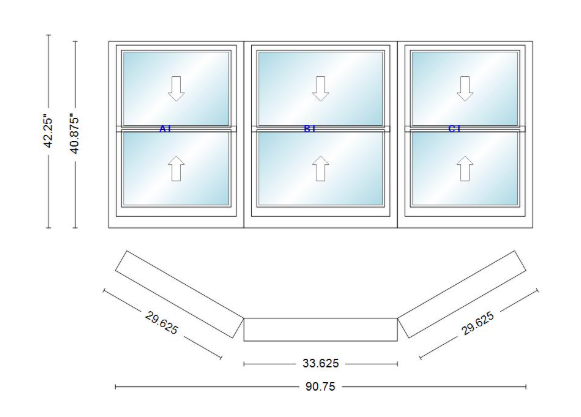 Andersen 400 Series Double Hung Bay Window 90 3/4" Wide Double Hung With Double Hung Flankers 30 Degree Angle Of Deflection Vinyl Exterior Wood Interior Low-E4 Dual Pane Argon Gas